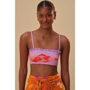 Farm Rio Painted Fish Bikini Top in Lilac Purple X-Small NWOT Boho Resortwear